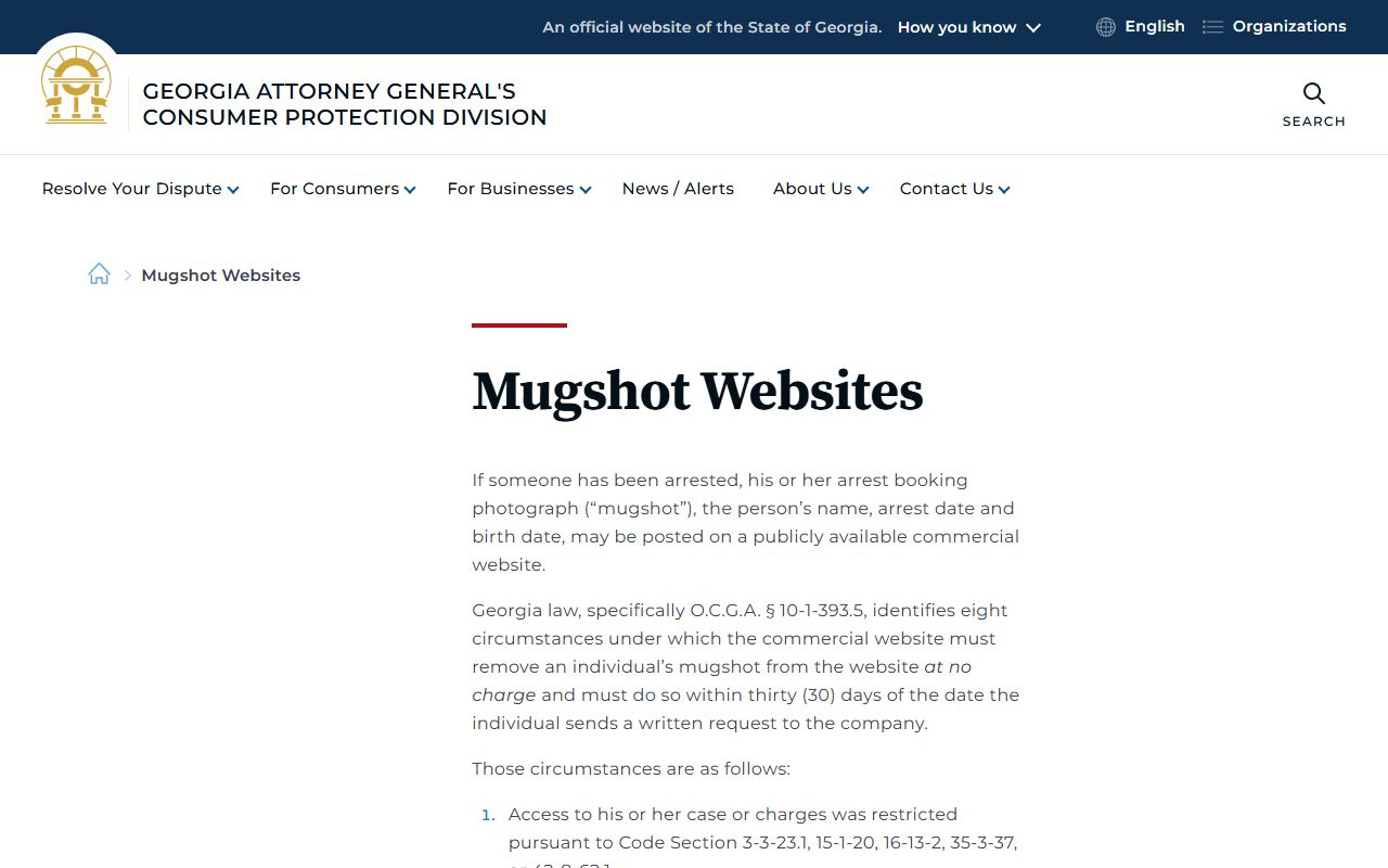 Georgia mugshot website consumer guidance for Terrell County booking photos